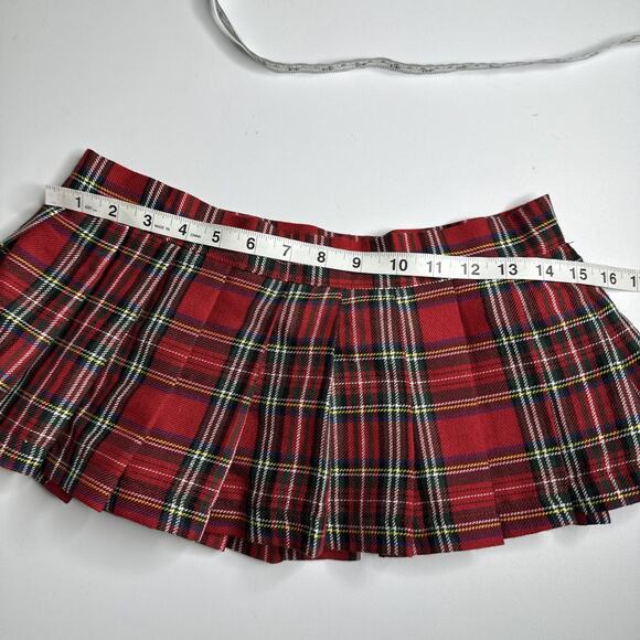 Y2K Hustler Red Plaid Pleated Micro Mini Skirt M/L Punk School Girl Sexy - Picture 9 of 11